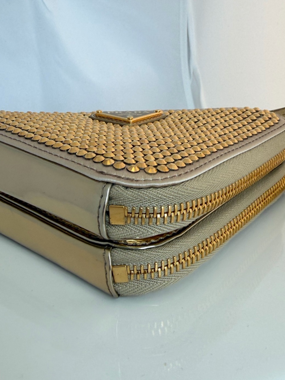 PRADA Gold Crystal Triangle Mini Crossbody - Picture 4 of 9